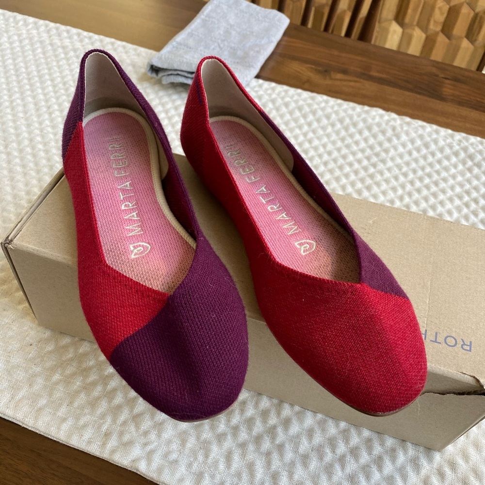 Red and Purple Square Toe Merino Rothy’s
